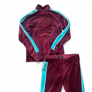 Roxy Y2K Burgundy and Blue Velour Tracksuit